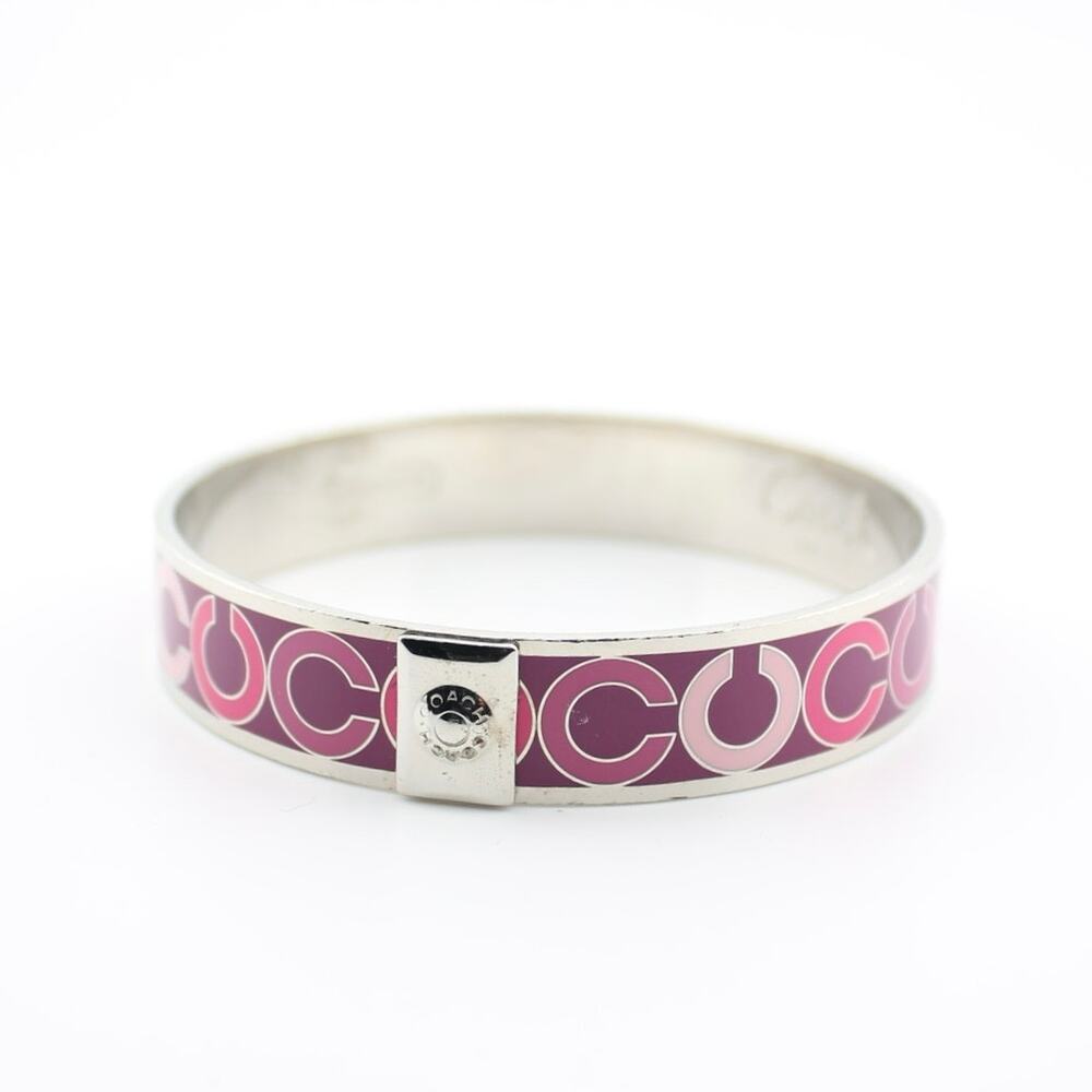 Coach Y2K Signature Enamel Bangle Bracelet Pink Purple Silver Tone